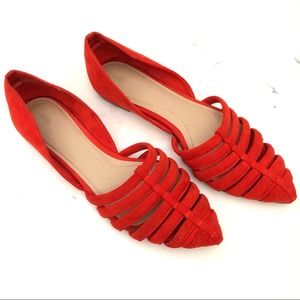 Zara Red Suede Pointed Toe Flats Size 39